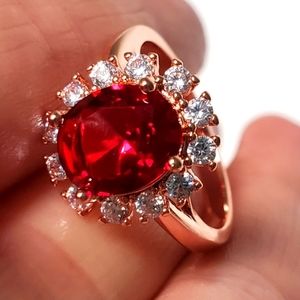 Ruby Red 18k Rose Gold Cushioned Oval Ring